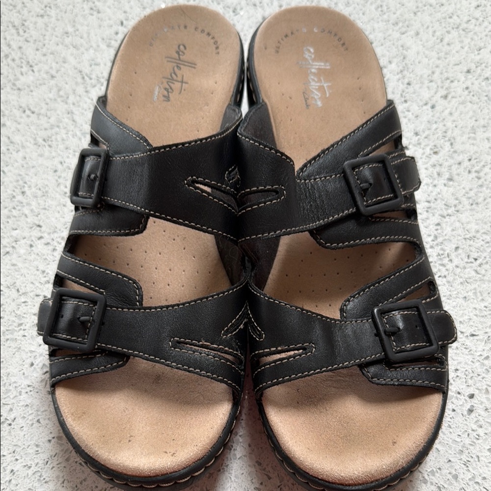 Clarks Black Leather Sandals